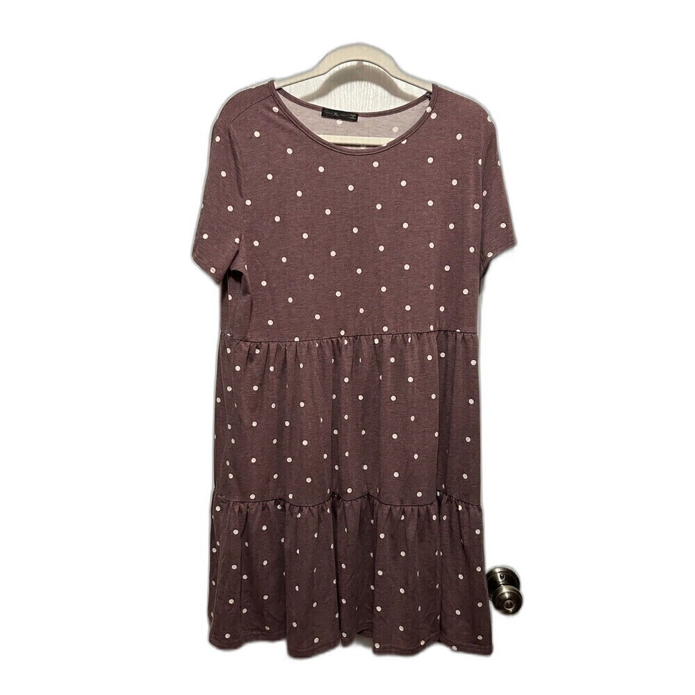 Raglan Dress Burgundy‎ with white polka dot Women's size XL Swing Comfy Tiered